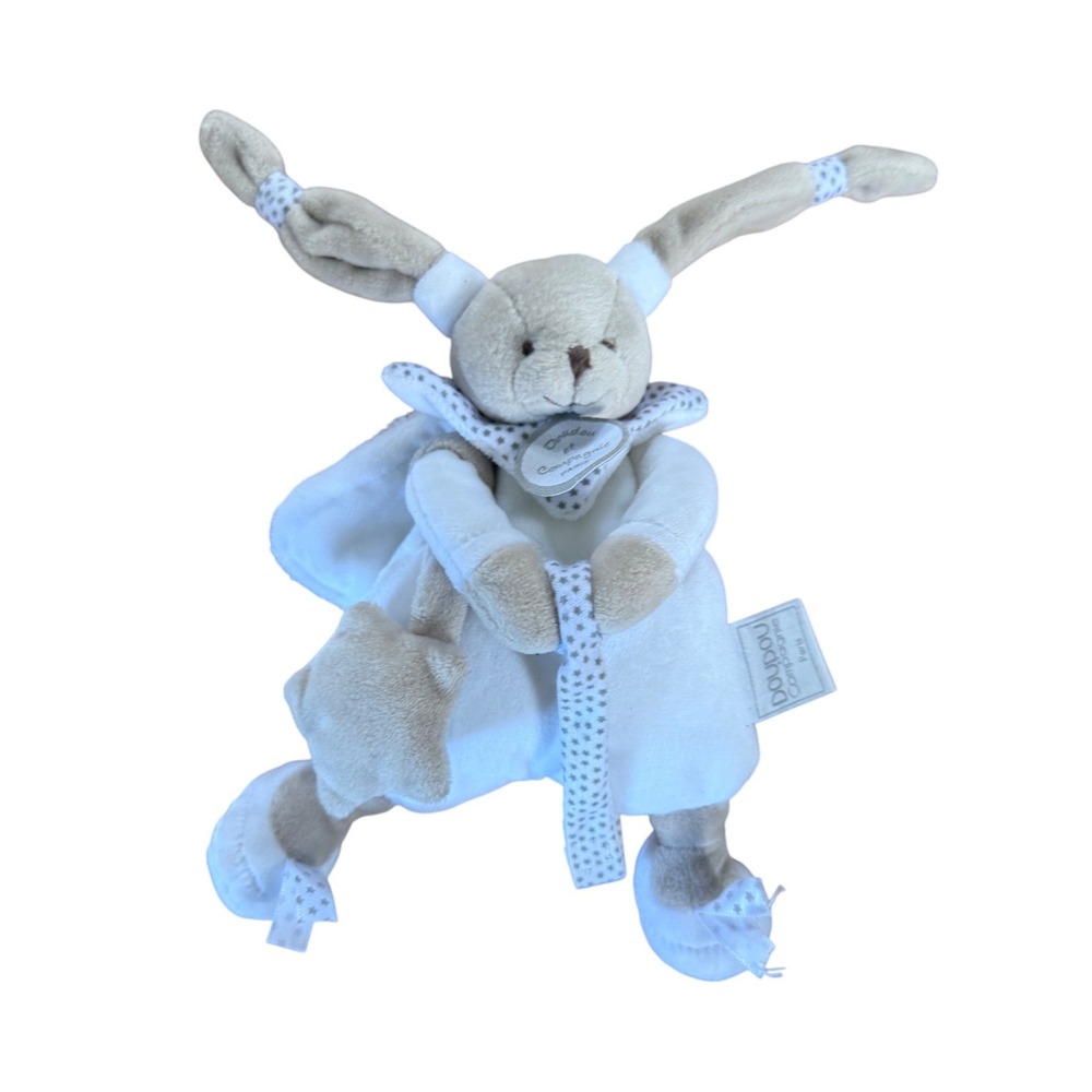 Doudou et Compagnie Paris White Tan Bunny Rabbit Plush Lovey Security Blanket